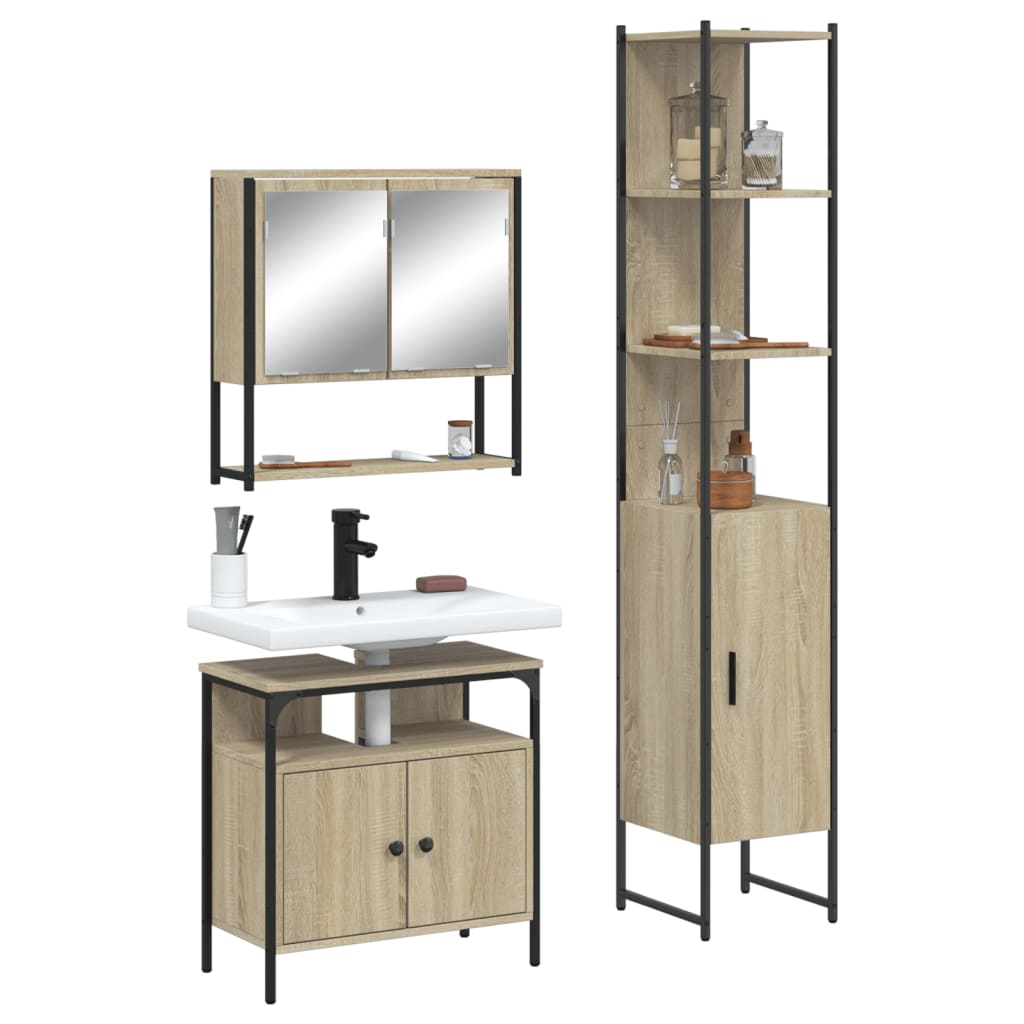 Vetonek Set de muebles de baño 3 pzas madera contrachapada roble Sonoma