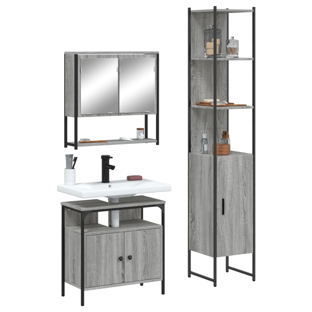 Vetonek Set de muebles de baño 3 pzas madera contrachapada gris sonoma