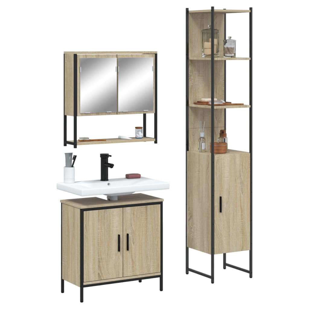 Vetonek Set de muebles de baño 3 pzas madera contrachapada roble Sonoma