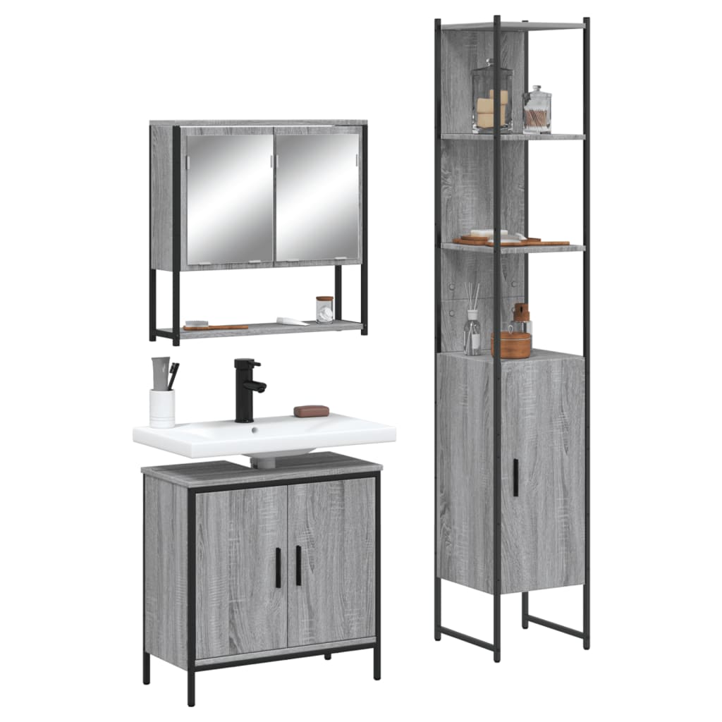 Vetonek Set de muebles de baño 3 pzas madera contrachapada gris sonoma