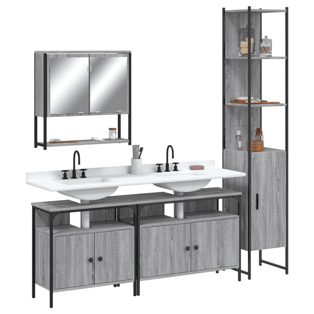 Vetonek Set de muebles de baño 4 pzas madera contrachapada gris sonoma