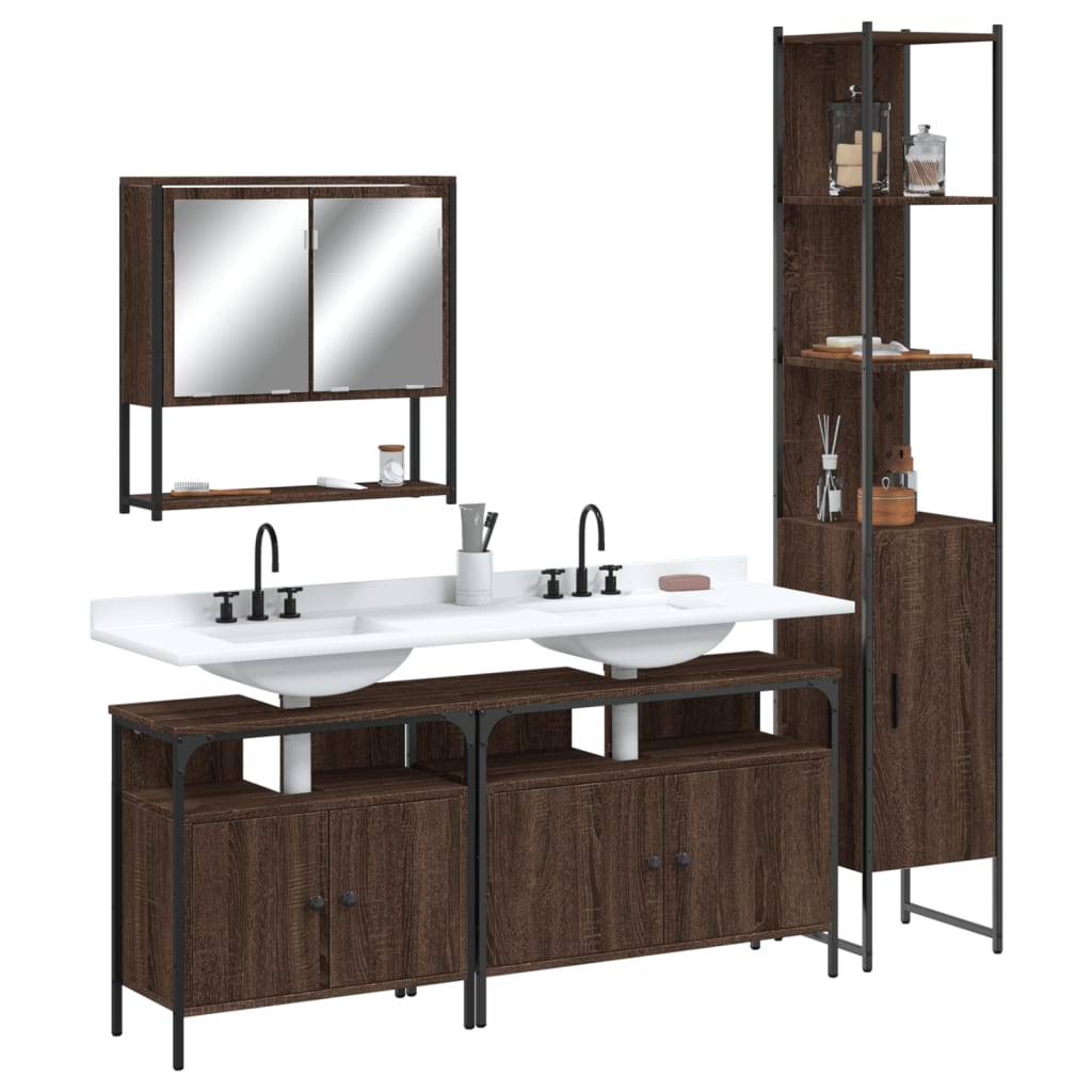 Vetonek Set de muebles baño 4 pzas madera contrachapada roble marrón