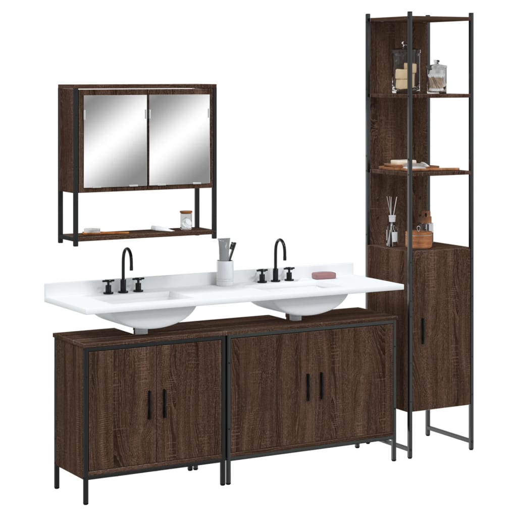 Vetonek Set de muebles baño 4 pzas madera contrachapada roble marrón