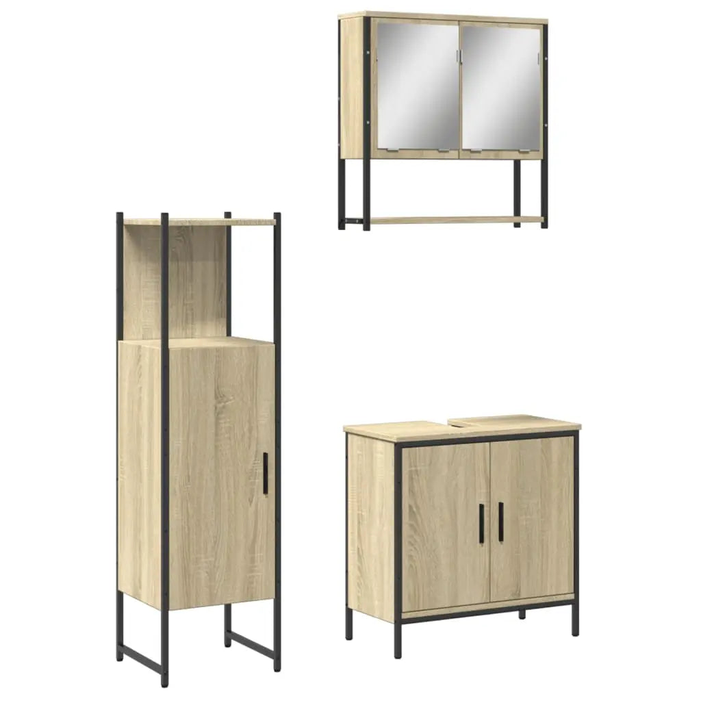 Set de muebles de baño 3 pzas madera roble Sonoma - Vetonek