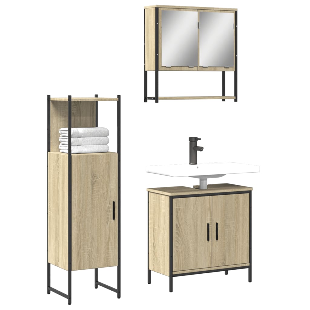 Vetonek Set de muebles de baño 3 pzas madera contrachapada roble Sonoma