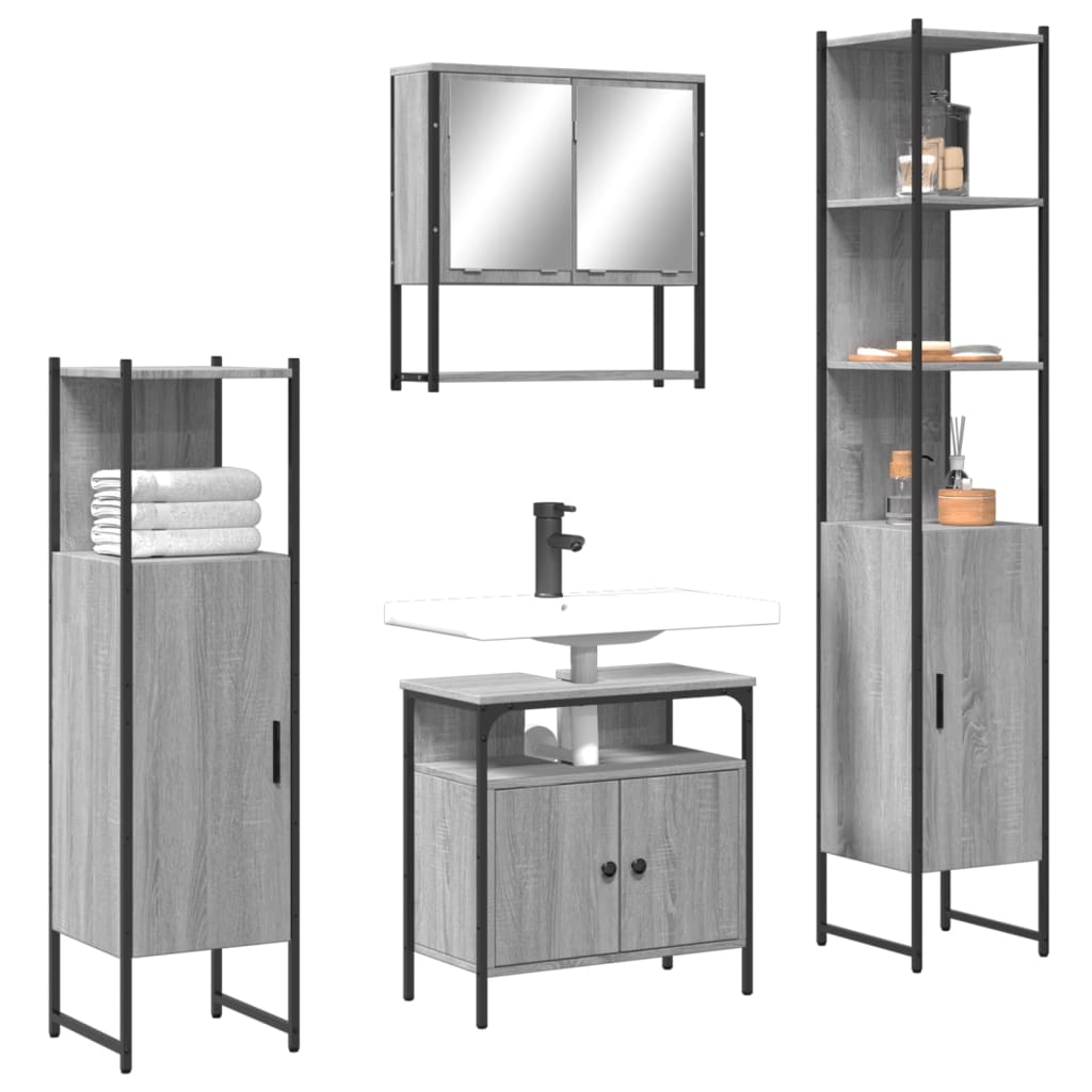 Vetonek Set de muebles de baño 4 pzas madera contrachapada gris sonoma