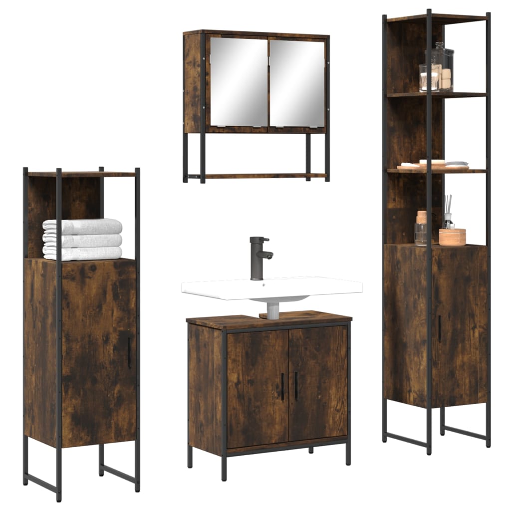 Vetonek Set de muebles baño 4 pzas madera contrachapada roble ahumado