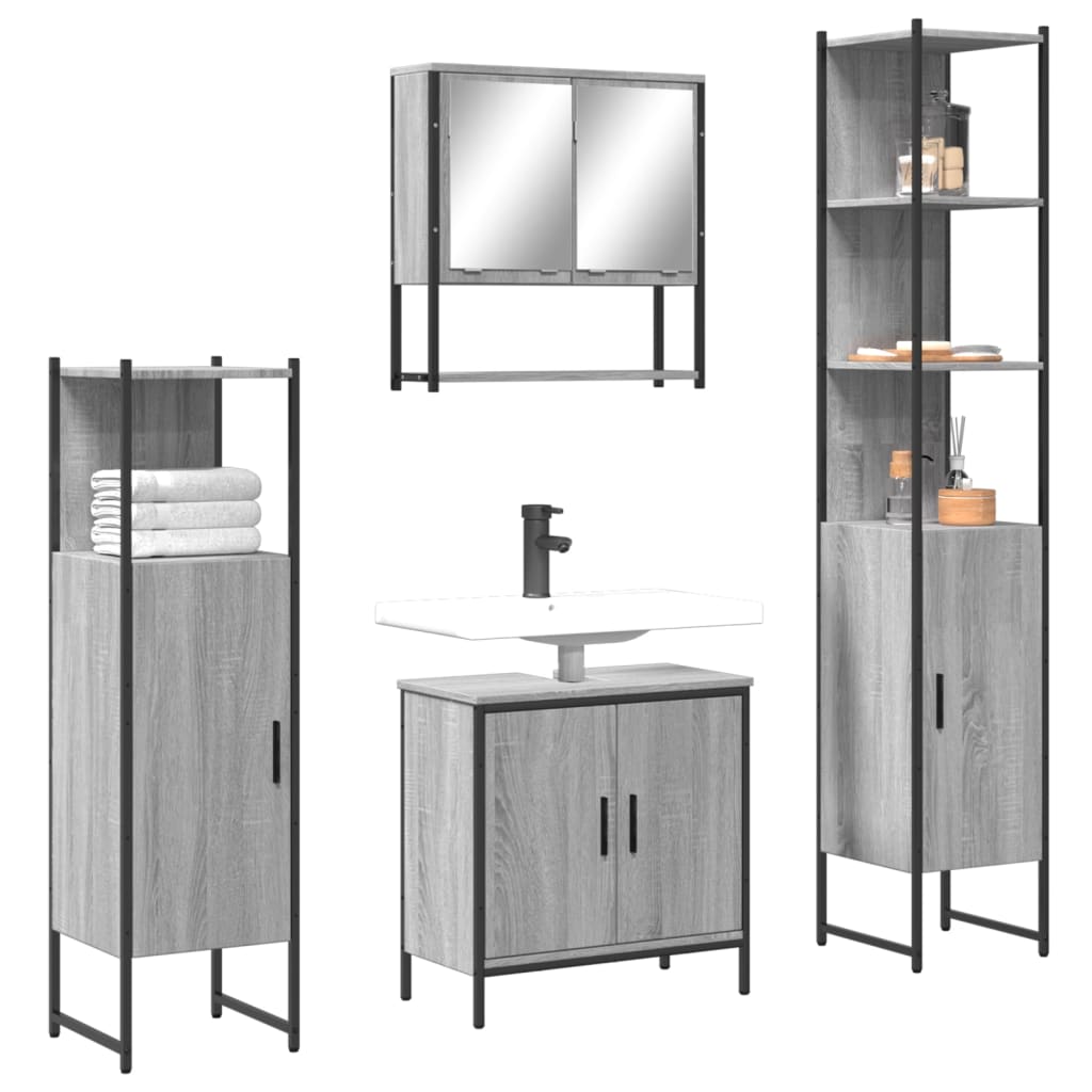 Vetonek Set de muebles de baño 4 pzas madera contrachapada gris sonoma