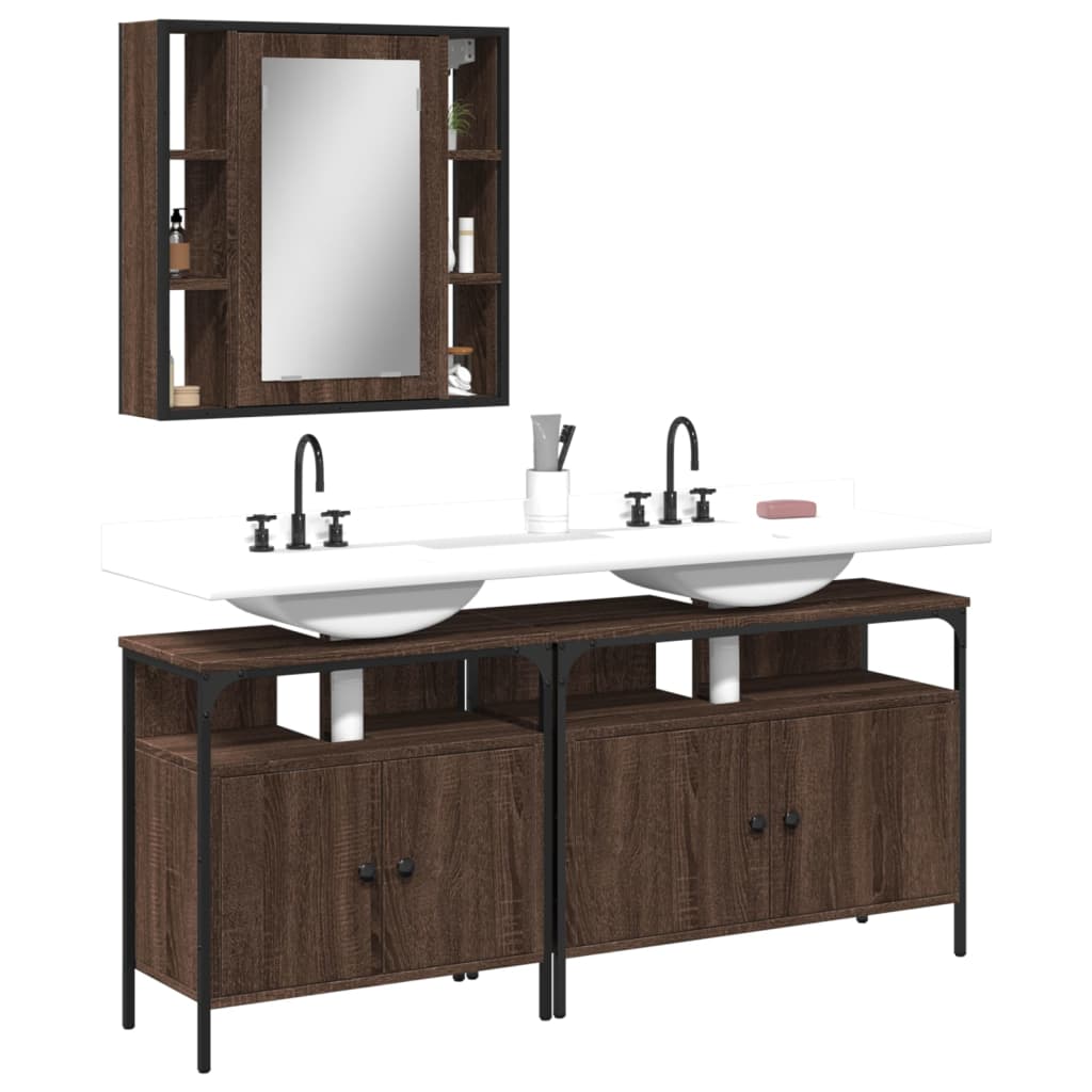 Vetonek Set de muebles de baño 3 pzas madera contrachapada roble marrón