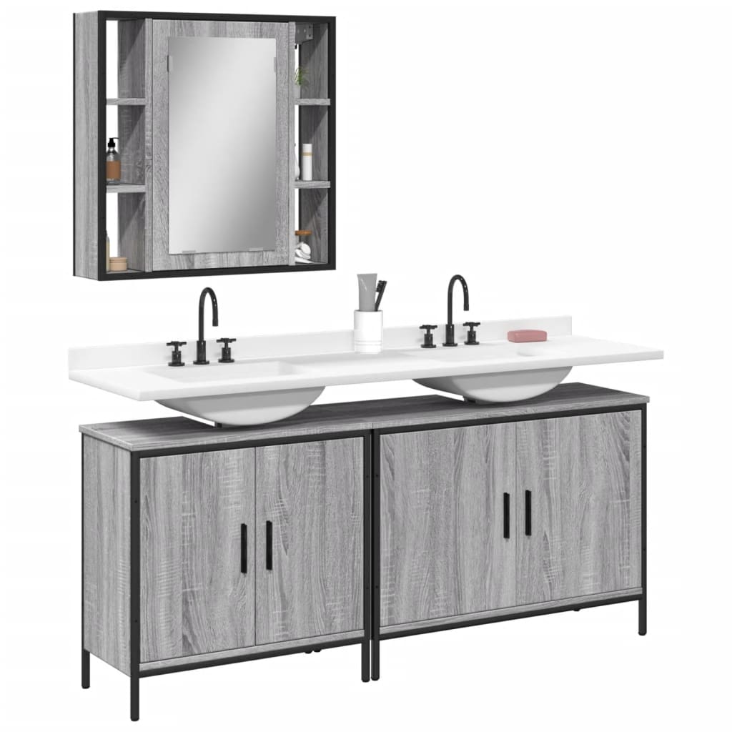 Vetonek Set de muebles de baño 3 pzas madera contrachapada gris sonoma