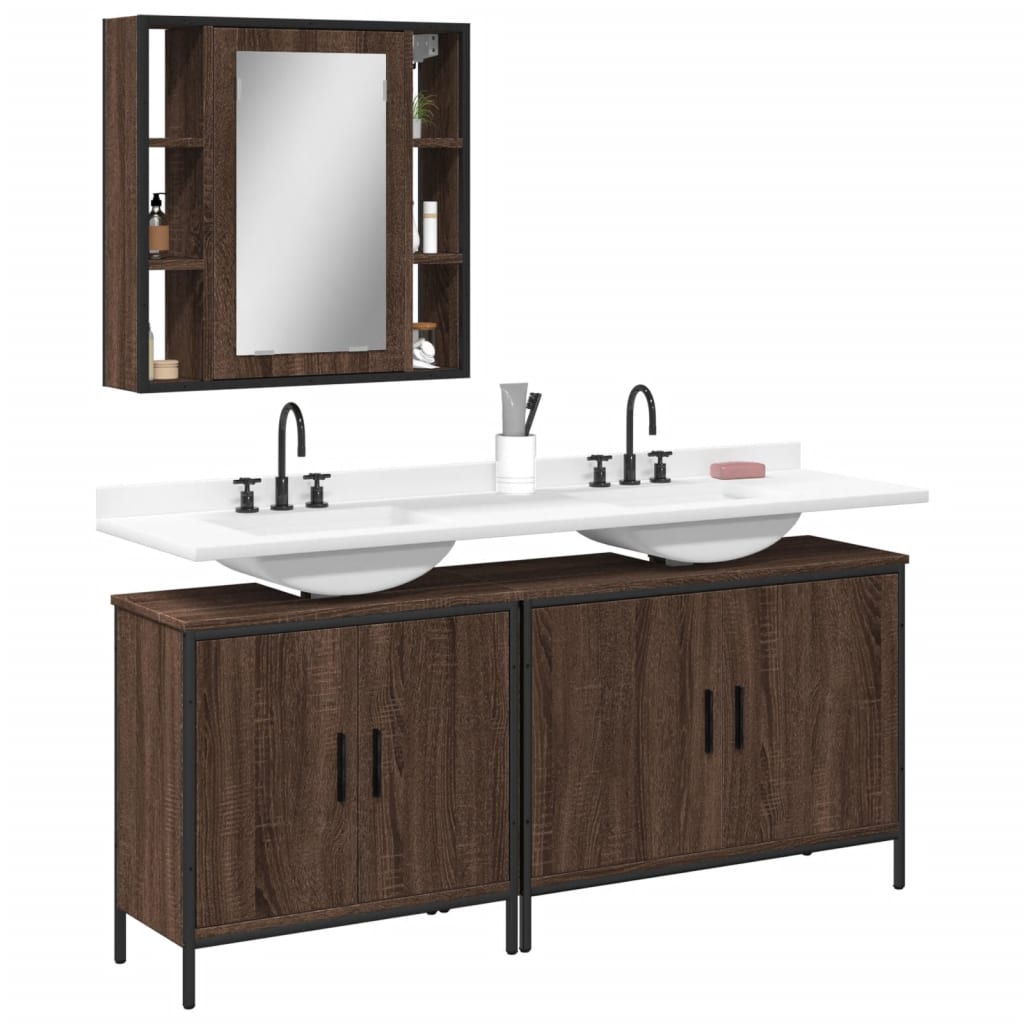 Vetonek Set de muebles de baño 3 pzas madera contrachapada roble marrón