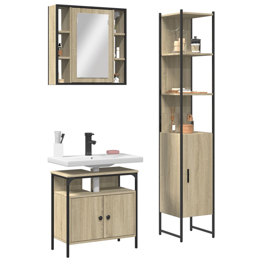 Vetonek Set de muebles de baño 3 pzas madera contrachapada roble sonoma