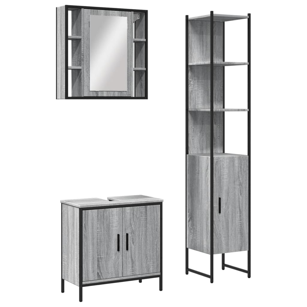 Set de muebles de baño 3 pzas madera gris Nexus - Vetonek