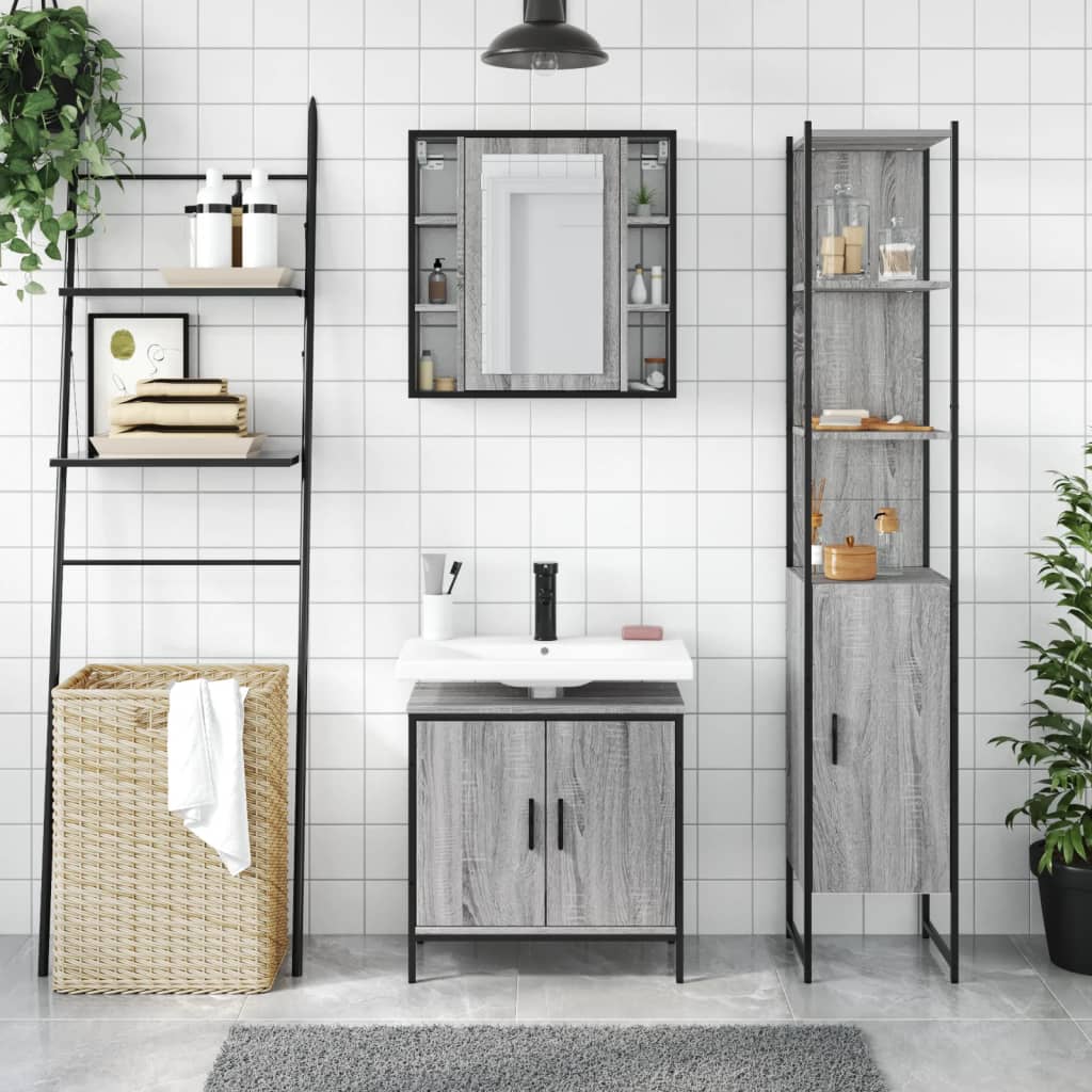 Set de muebles de baño 3 pzas madera gris Nexus - Vetonek