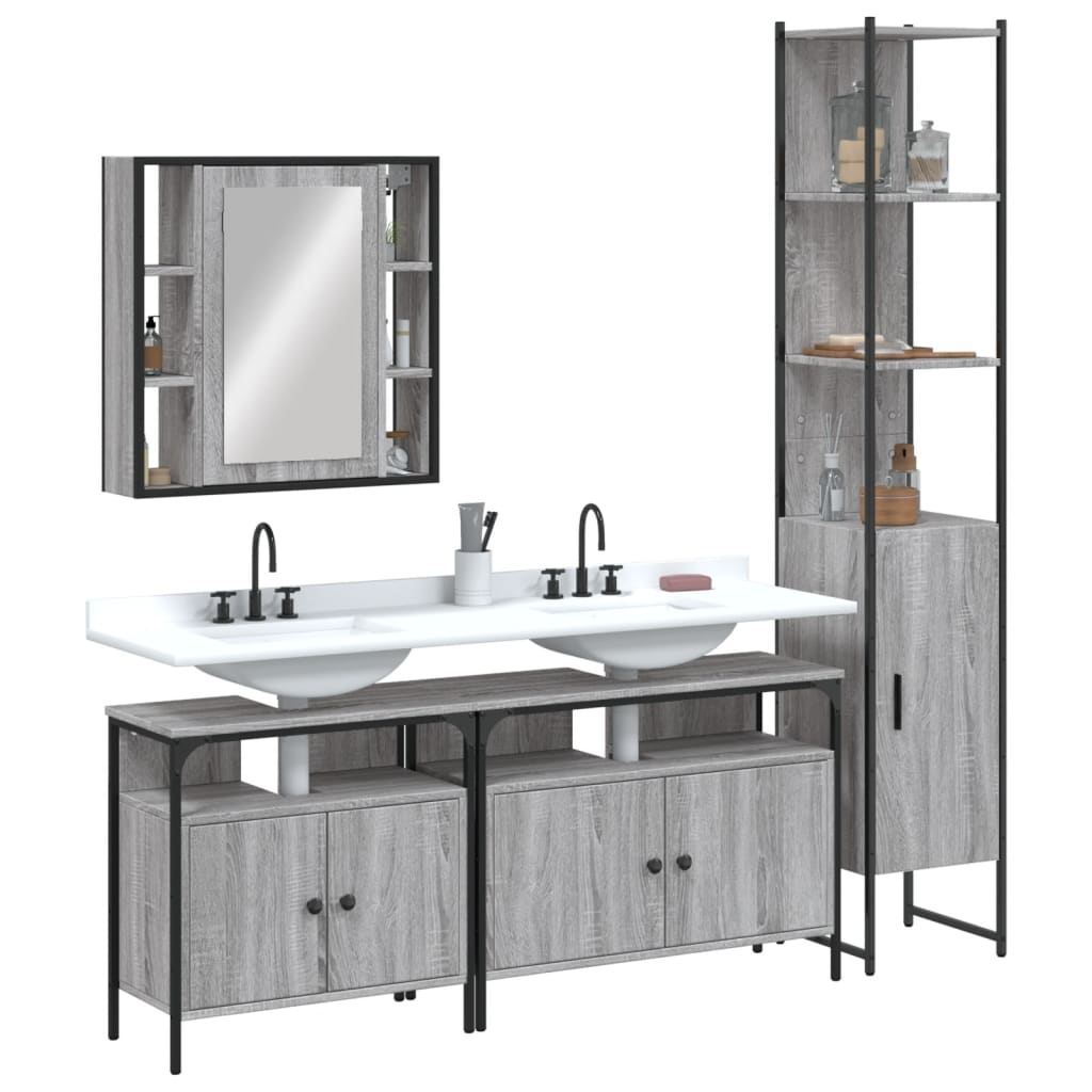 Vetonek Set de armario de baño 4 pzas madera contrachapada gris sonoma