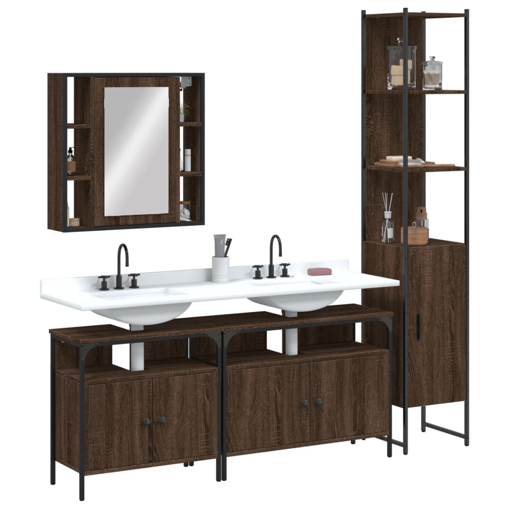 Set de muebles de baño 4 pzas madera contrachapada marrón roble