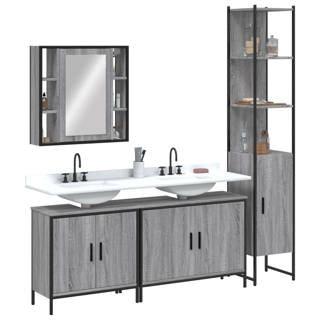 Vetonek Set de armario de baño 4 pzas madera contrachapada gris sonoma