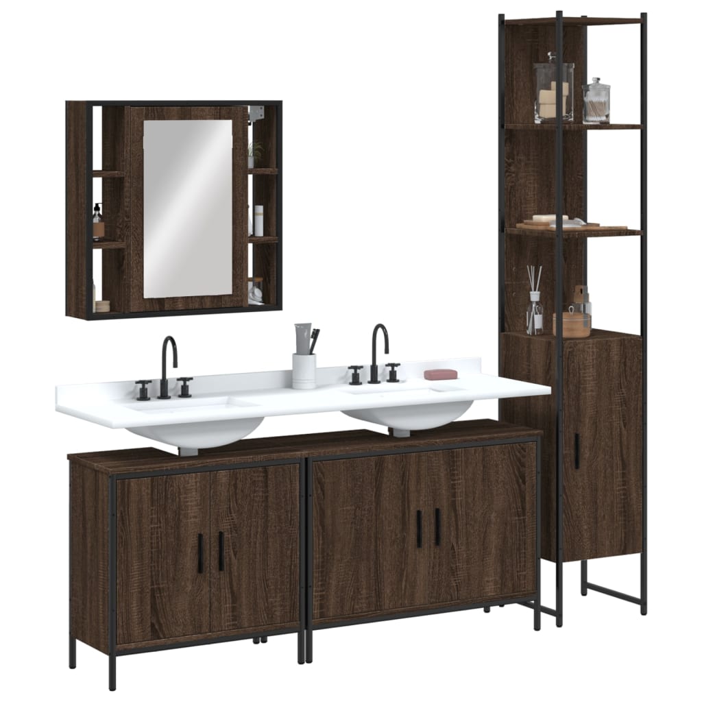 Set de muebles de baño 4 pzas madera contrachapada marrón roble