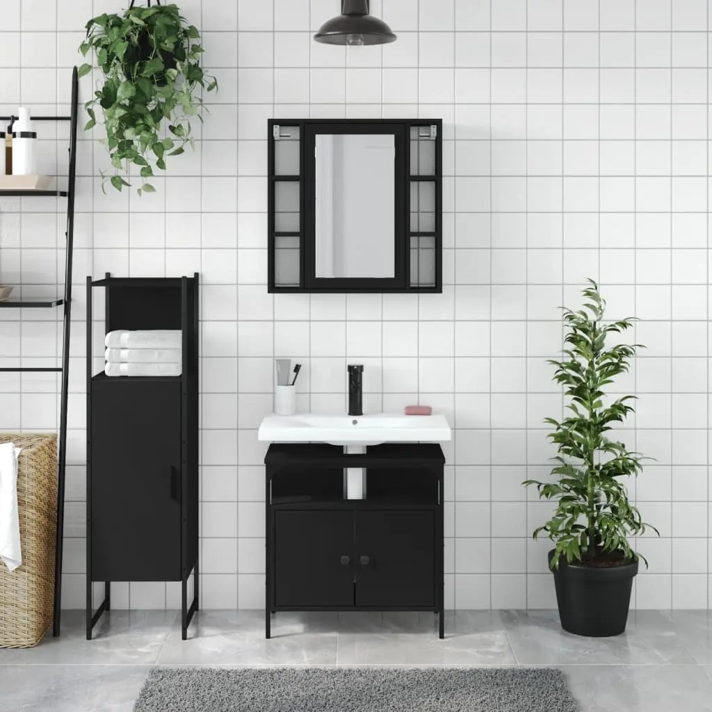 Set de muebles de baño 3 piezas madera negro - Vetonek