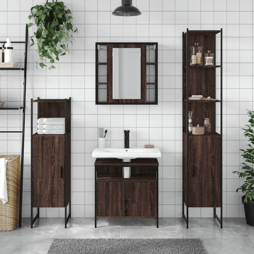 Ensemble de meubles de salle de bain 4 pcs Brown Wood