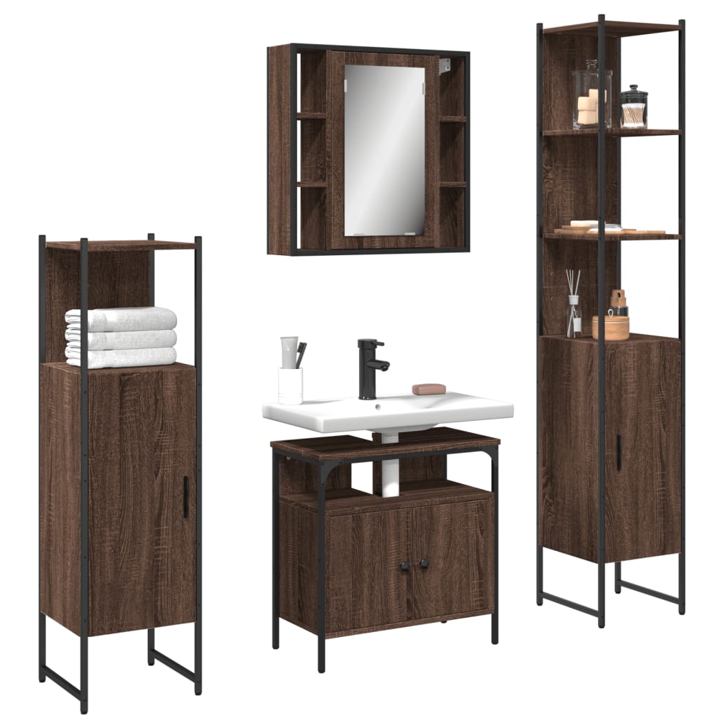 Vetonek Set de muebles de baño 4 pzas madera contrachapada marrón roble