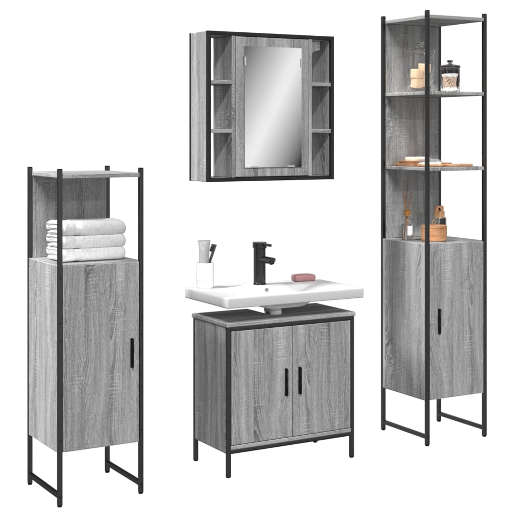 Vetonek Set de armario de baño 4 pzas madera contrachapada gris sonoma