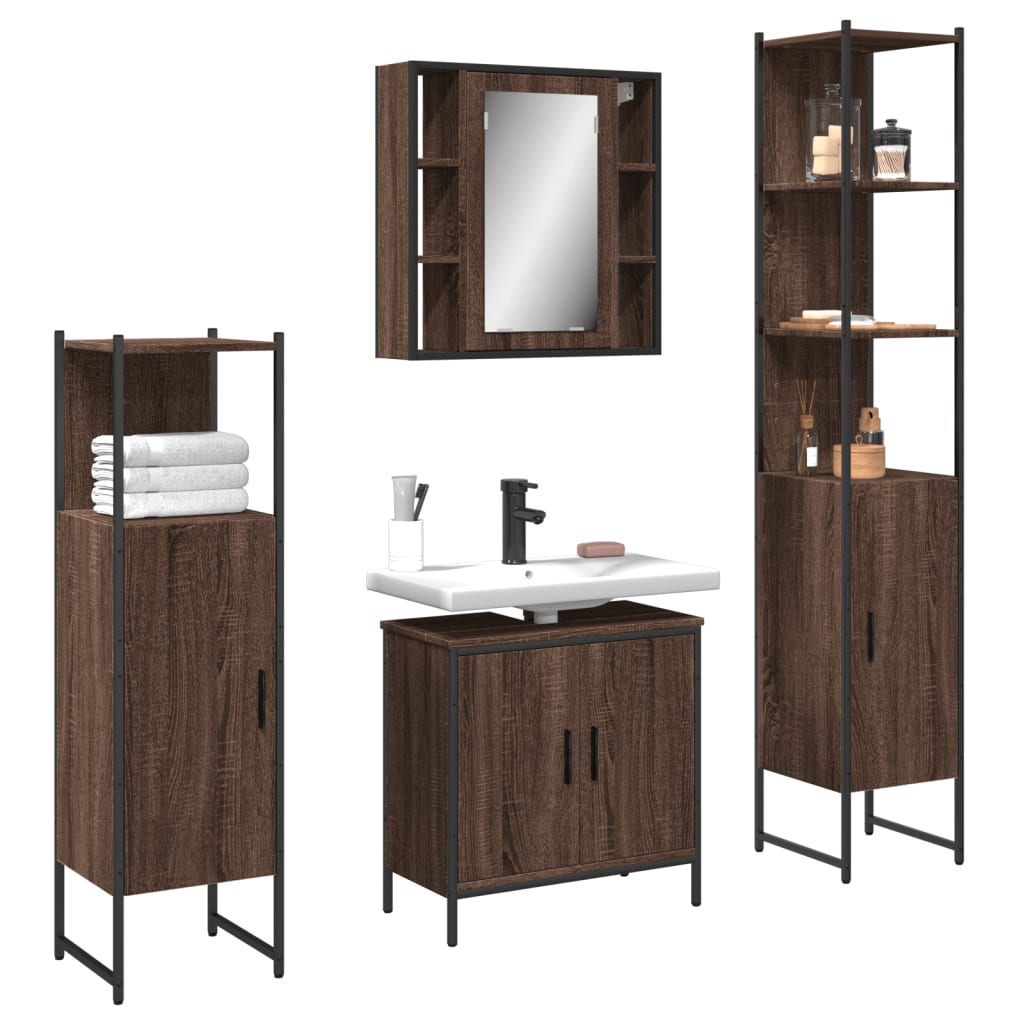 Vetonek Set de muebles de baño 4 pzas madera contrachapada marrón roble