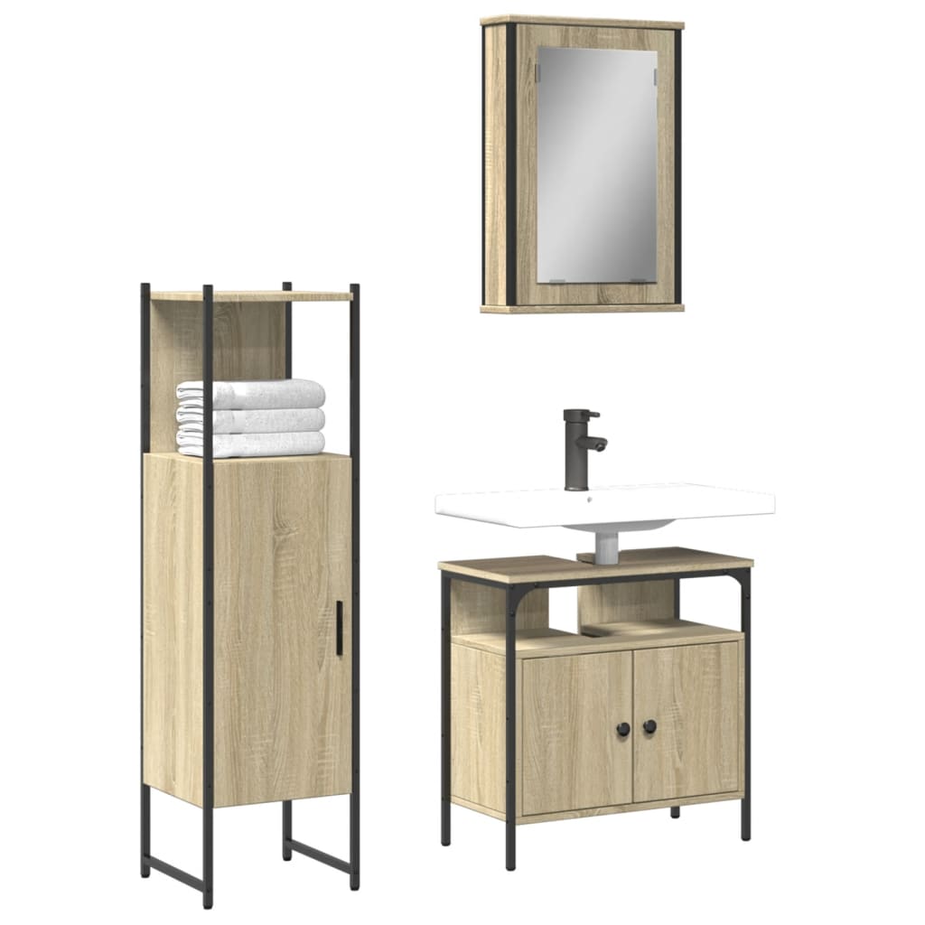 Vetonek Set de muebles de baño 3 pzas madera contrachapada roble Sonoma