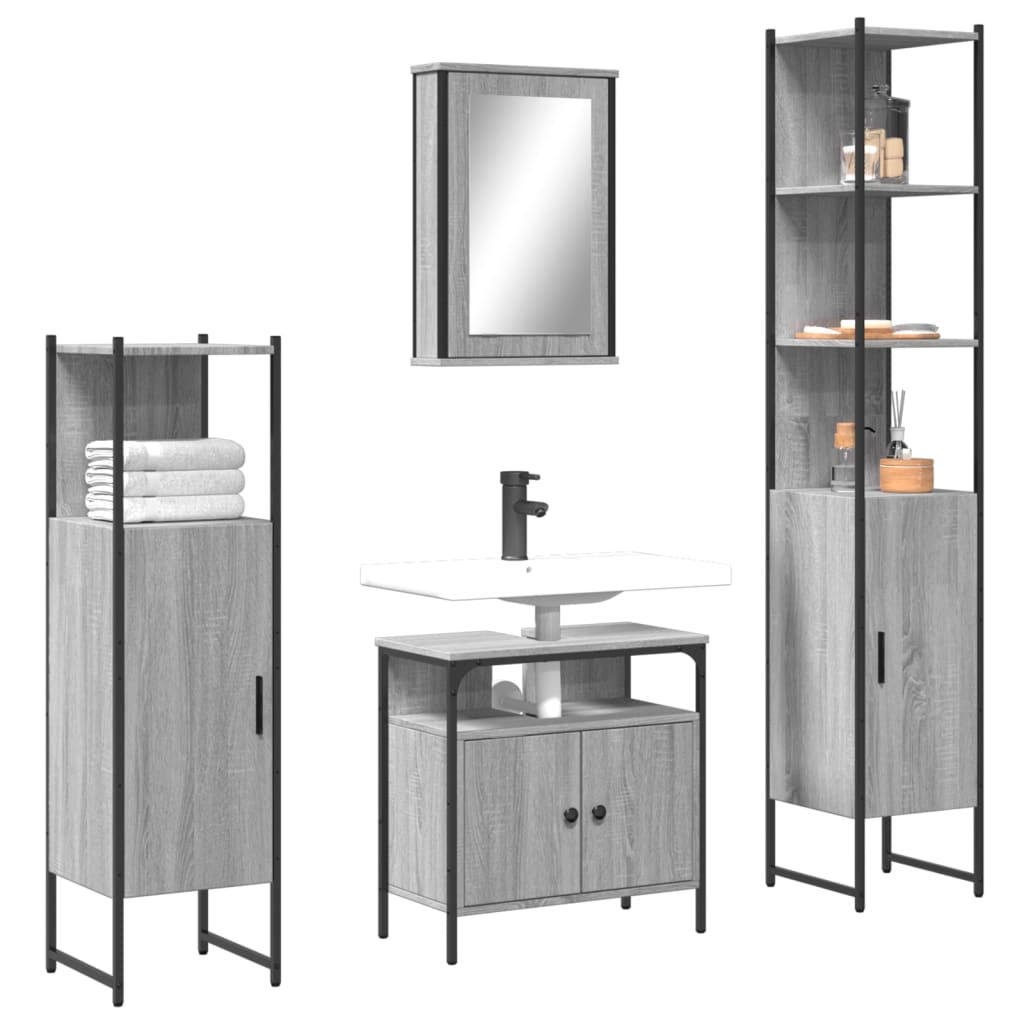 Vetonek Set de muebles de baño 4 pzas madera contrachapada gris sonoma