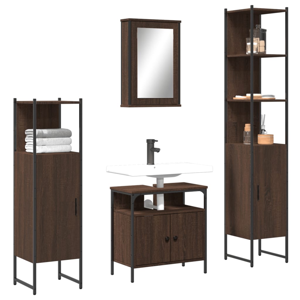 Vetonek Set de muebles baño 4 pzas madera contrachapada roble marrón