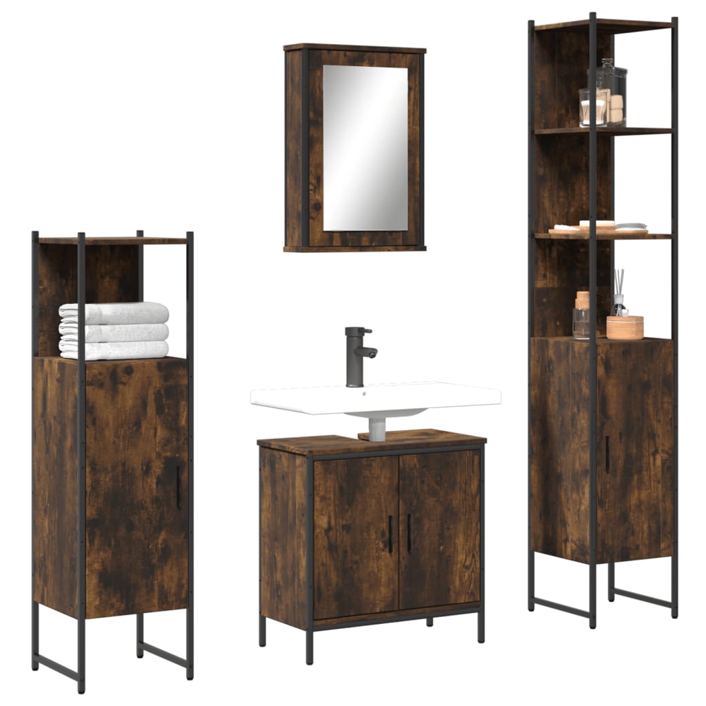 Vetonek Set de muebles baño 4 pzas madera contrachapada roble ahumado