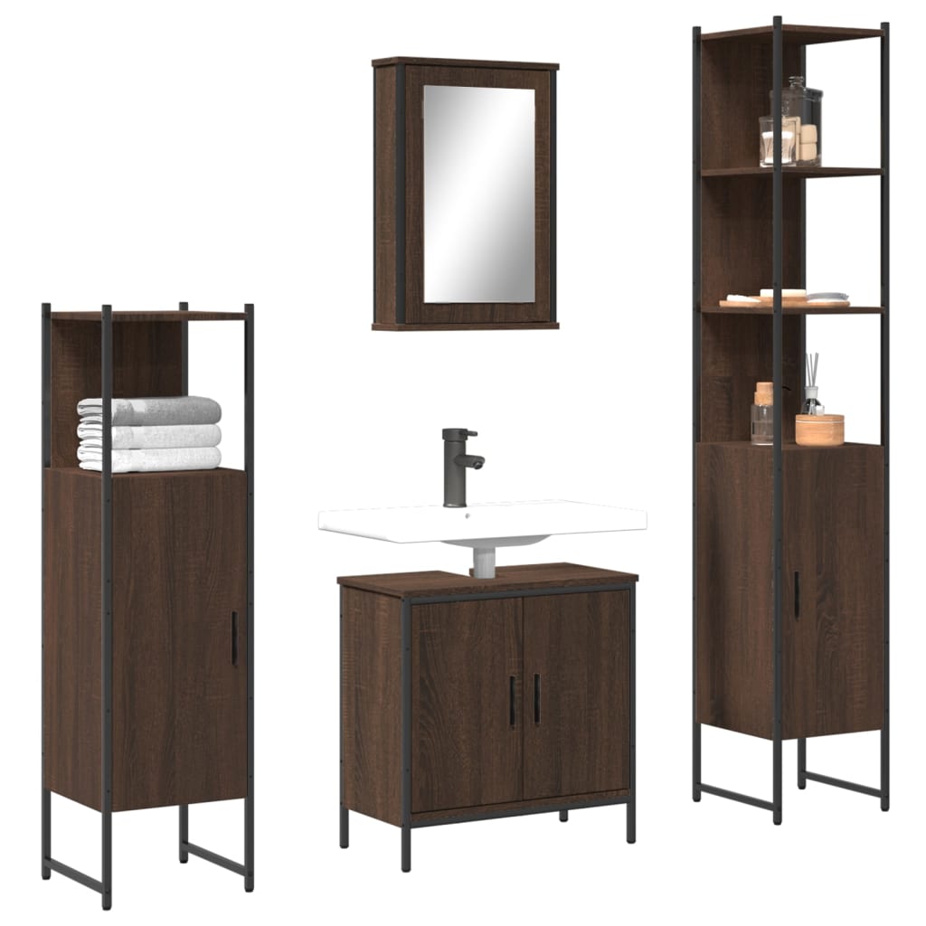 Vetonek Set de muebles baño 4 pzas madera contrachapada roble marrón