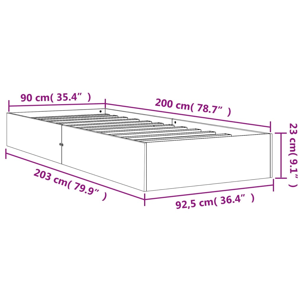 Brown pine wood without mattress bed 90x200 cm