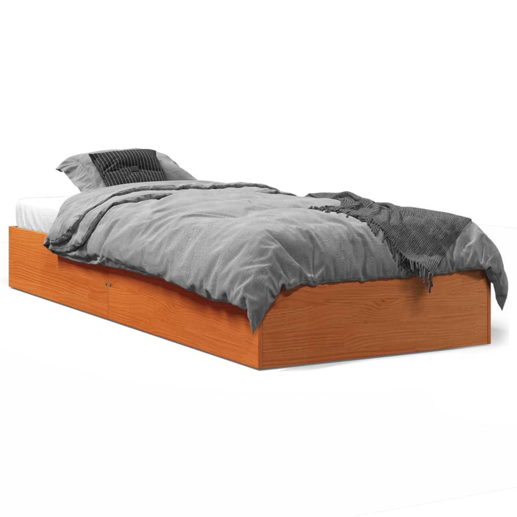 Vetonek Estructura de cama sin colchón madera maciza marrón 75x190 cm