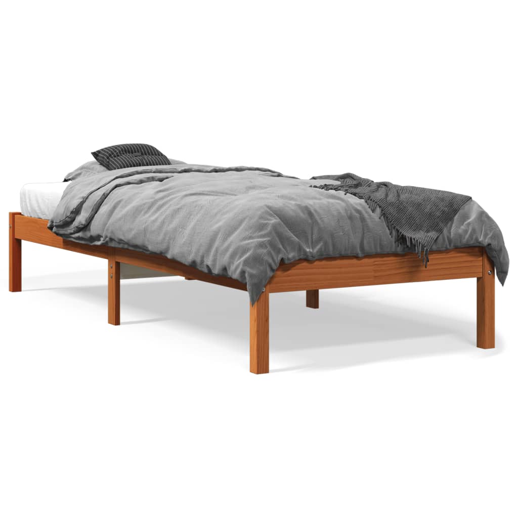 Vetonek Estructura de cama sin colchón madera maciza marrón 75x190 cm