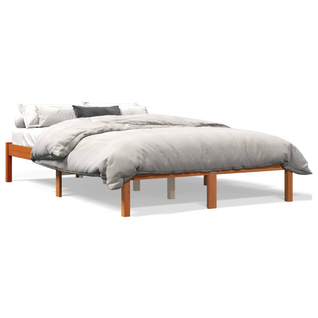 Vetonek Estructura de cama sin colchón madera maciza marrón 135x190 cm