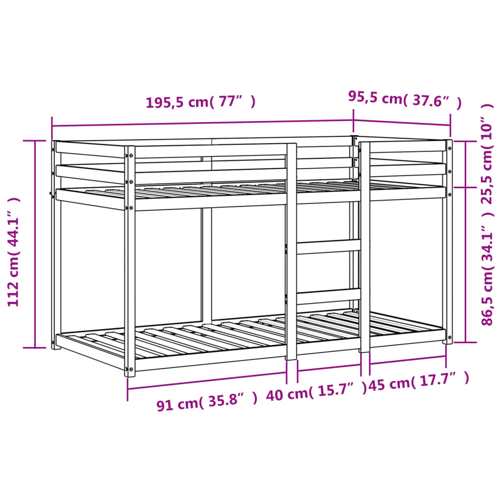 Litera de madera maciza de pino marrón cera 90x190 cm