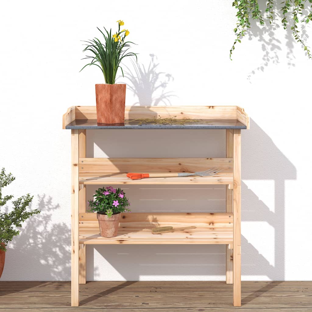 Mesa para plantas con estantes madera maciza abeto 78x38x82,5cm