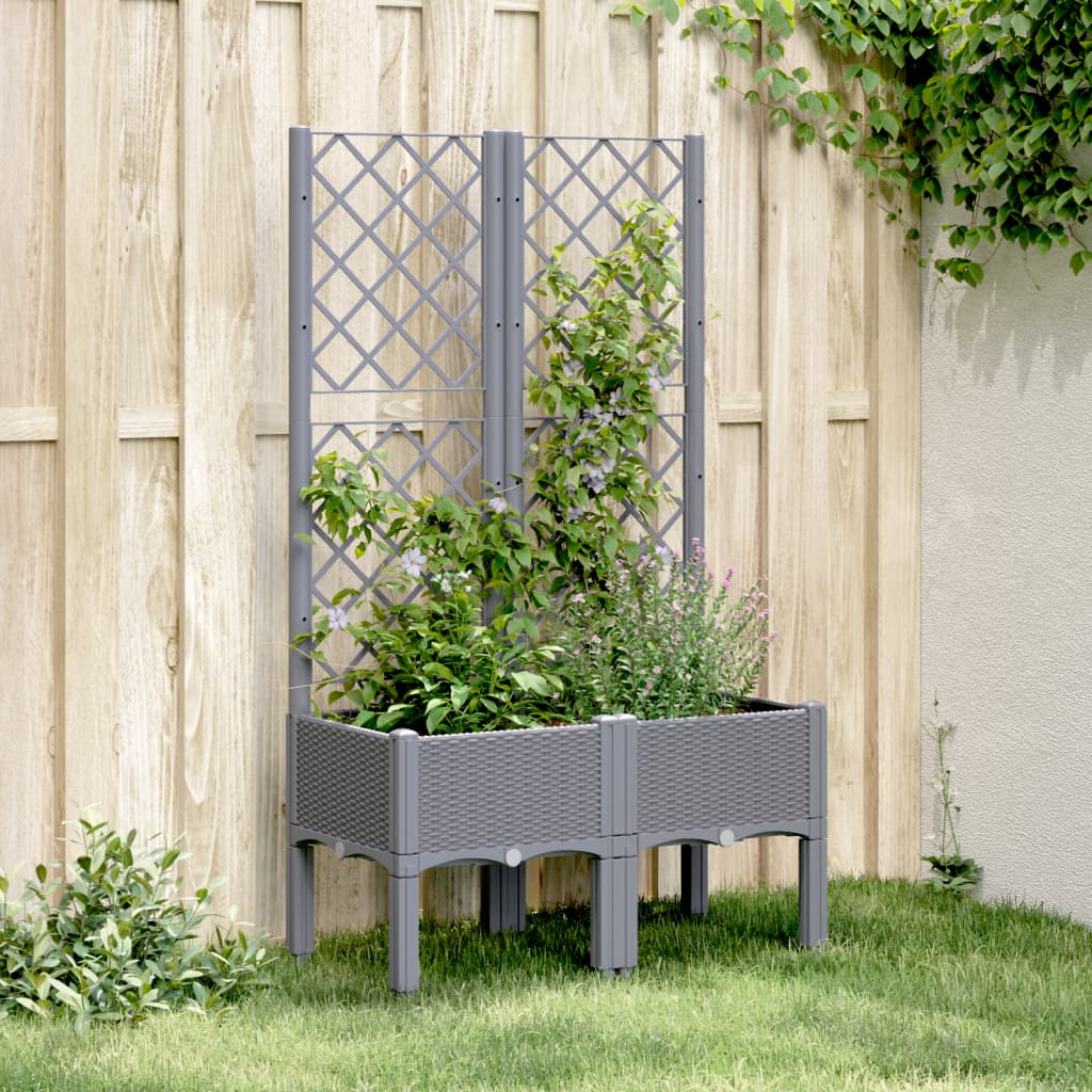 Vetonek Jardinera con enrejado PP azul gris 80x40x142 cm