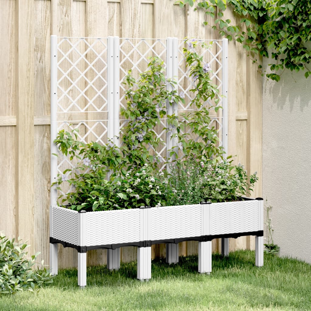 Vetonek Jardinera con enrejado PP blanco 120x40x142 cm