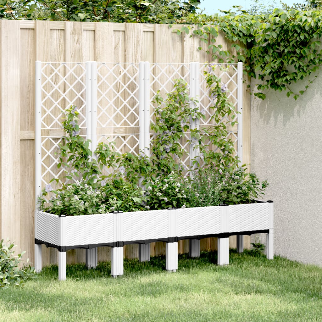 Vetonek Jardinera con enrejado PP blanco 160x40x142 cm