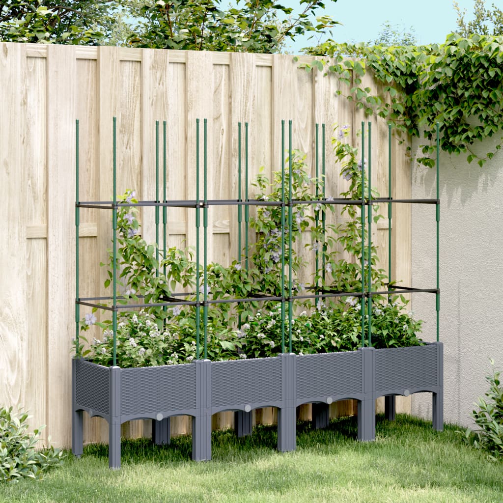 Vetonek Jardinera con enrejado PP azul gris 160x40x142,5 cm