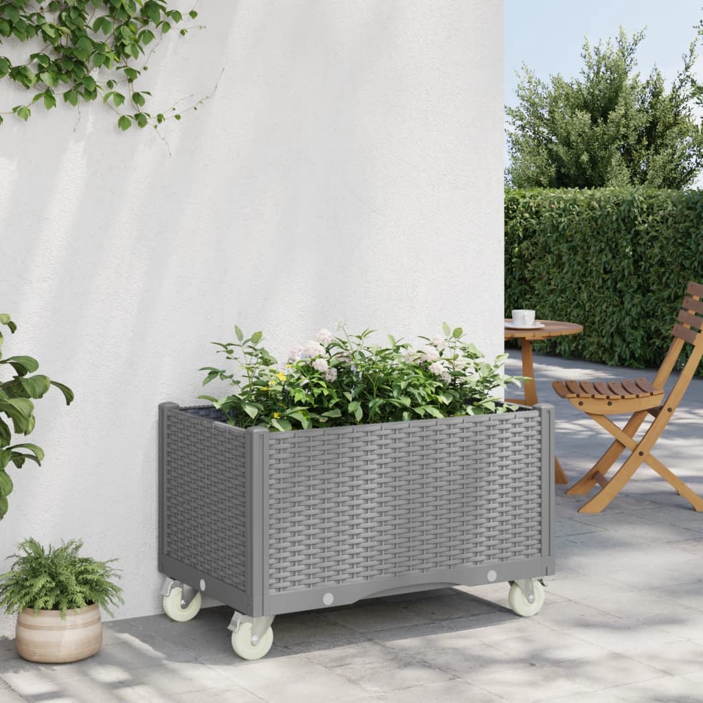 Vetonek Jardinera con ruedas PP gris claro 80x50x54 cm