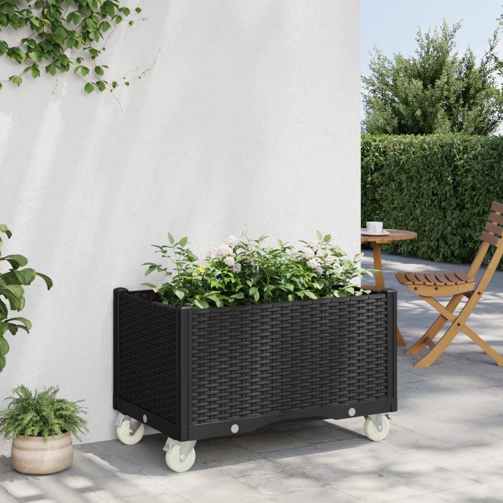 Vetonek Jardinera con ruedas PP negro 80x50x54 cm