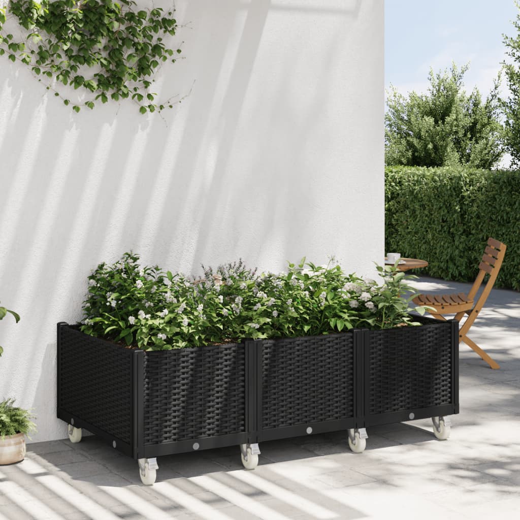 Vetonek Jardinera con ruedas PP negro 150x80x54 cm