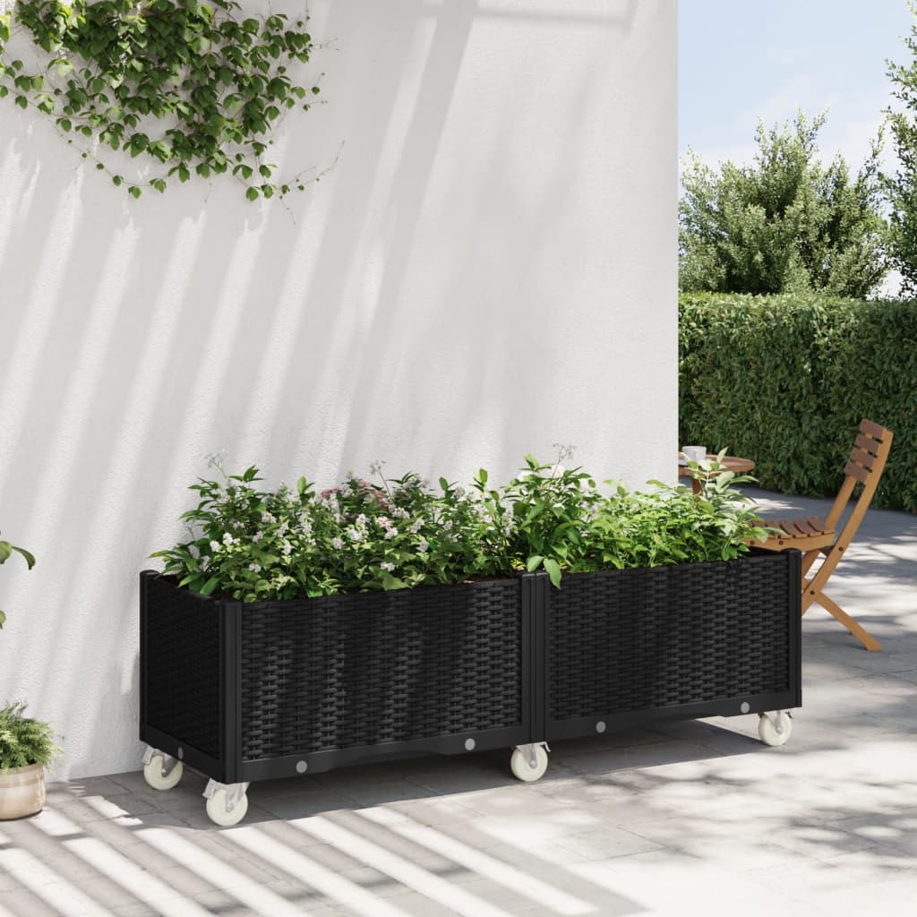 Vetonek Jardinera con ruedas PP negro 160x50x54 cm