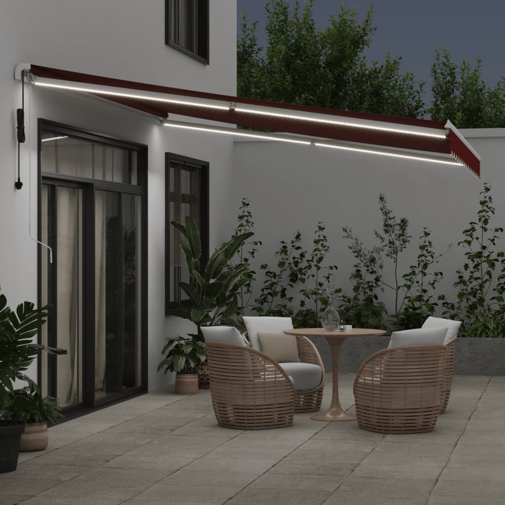 Automatic retractable awning with burgundy LED lights 400x300 cm V2798 Vetonek