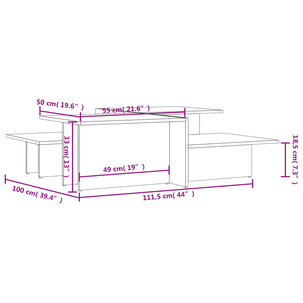 Tables centrales 2 uds Black Black Engineering Wood