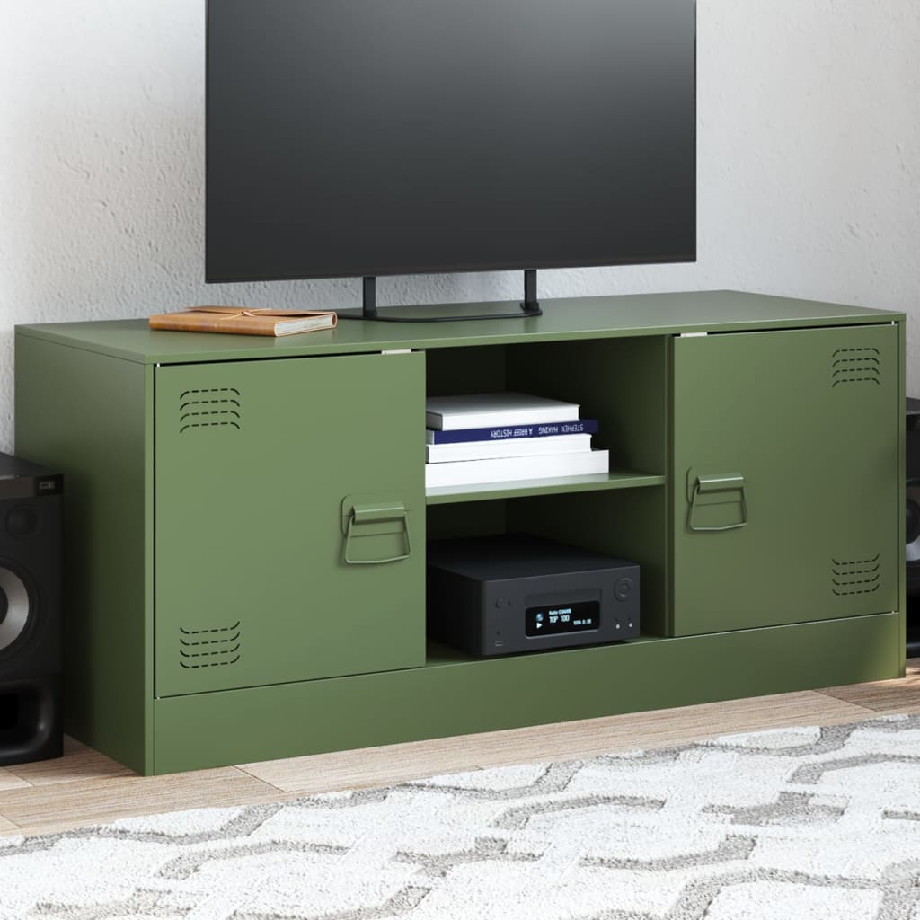 Vetonek Mueble de TV de acero verde oliva 99x39x44 cm