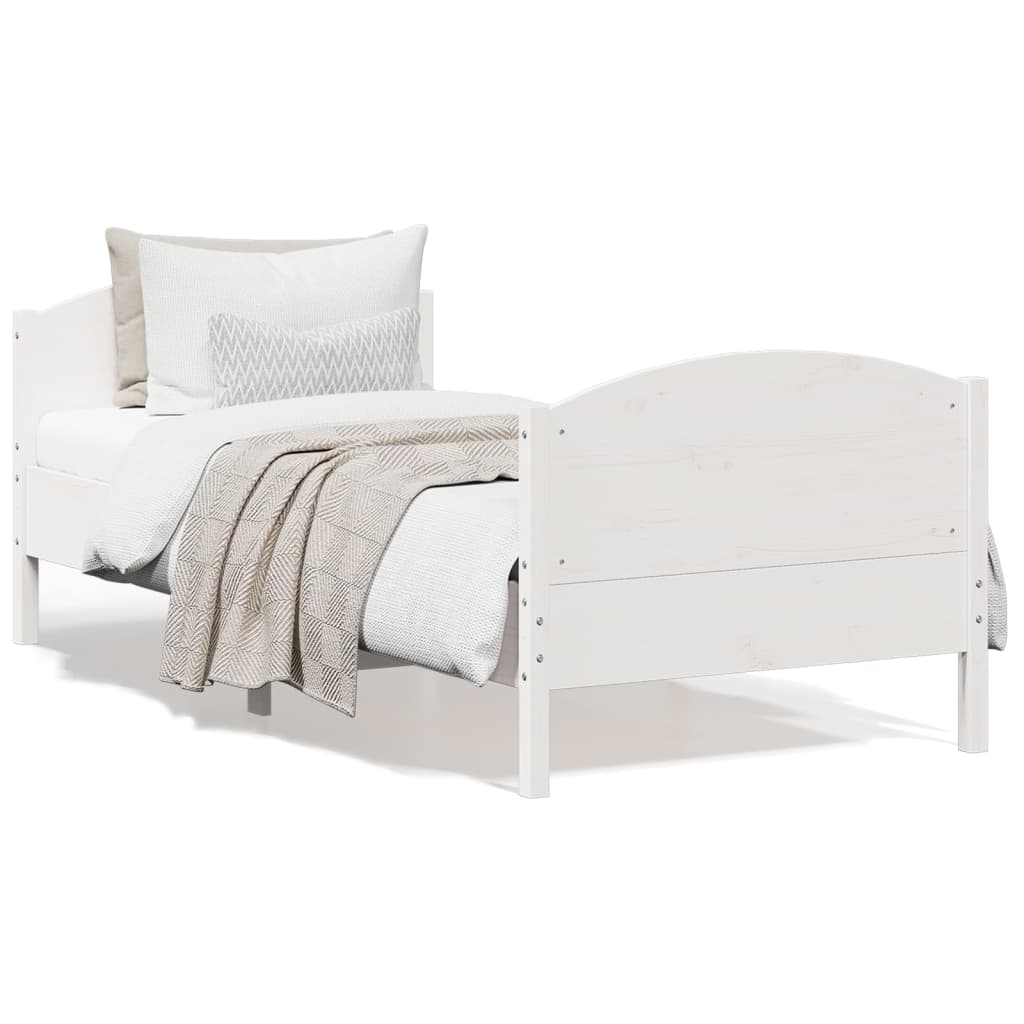 Vetonek Estructura de cama sin colchón madera maciza blanca 75x190 cm